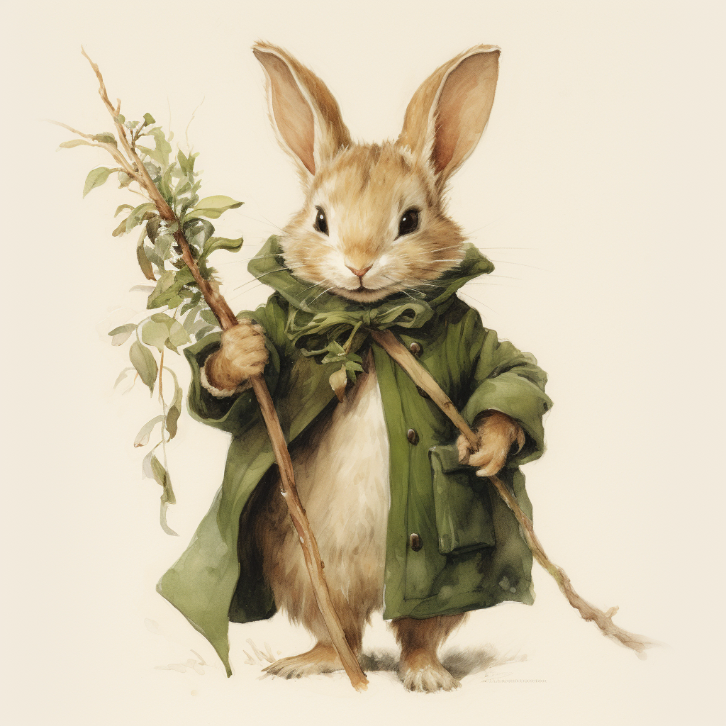 Adorable rabbit with green Christmas branches