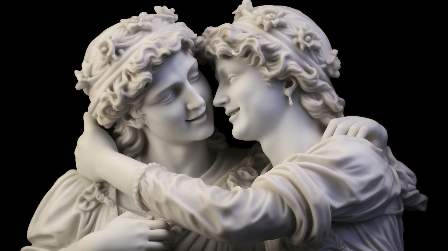 Smiling Roman Porcelain Statues Hugging