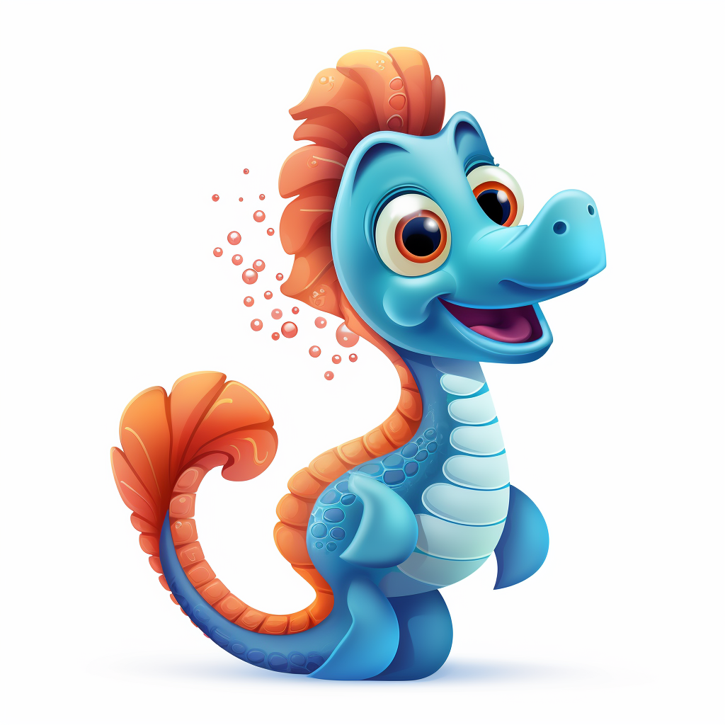 Happy cartoon seahorse on white background