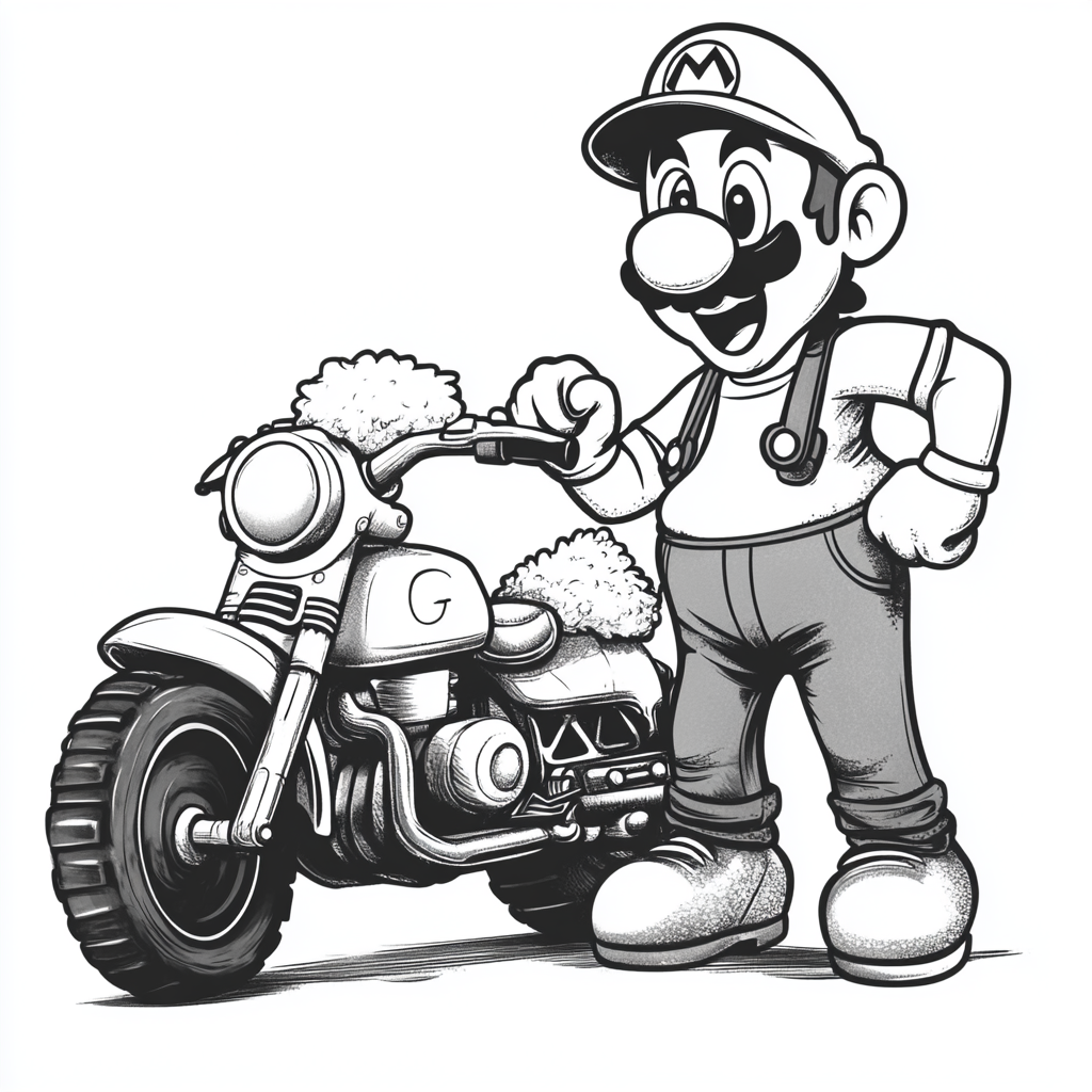 happy sheep driving mario motorcycle with yoshi beside it