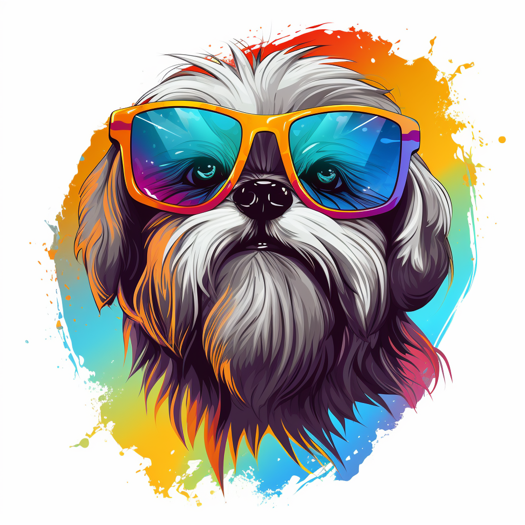 Cute shih-tzu wearing sunglasses on white background