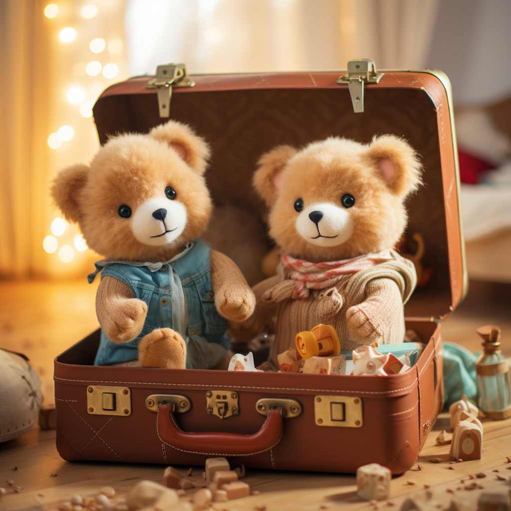 Two adorable boy teddybears in suitcase