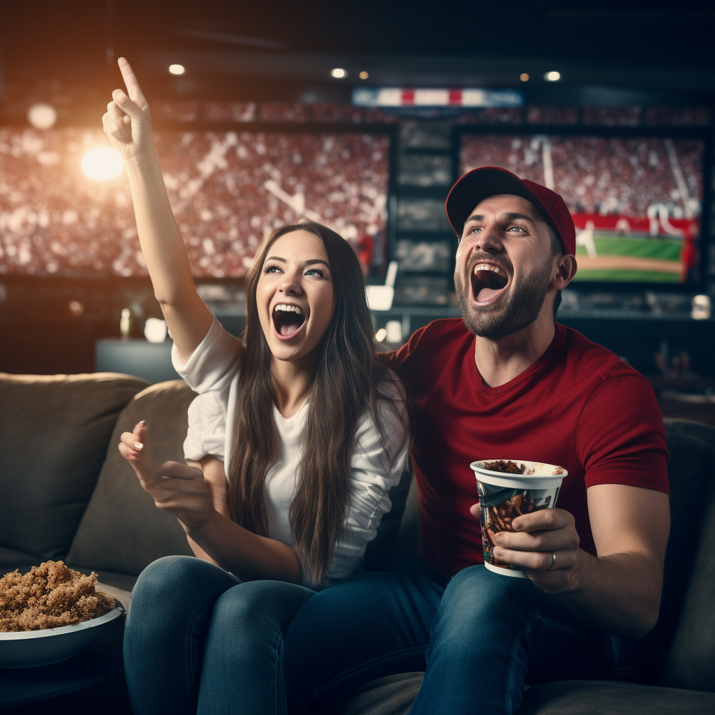 Happy sports fans cheering baseball championship