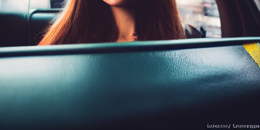 Happy woman in taxi cab