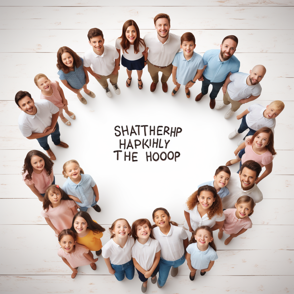 Happy teachers and childrens holding banner