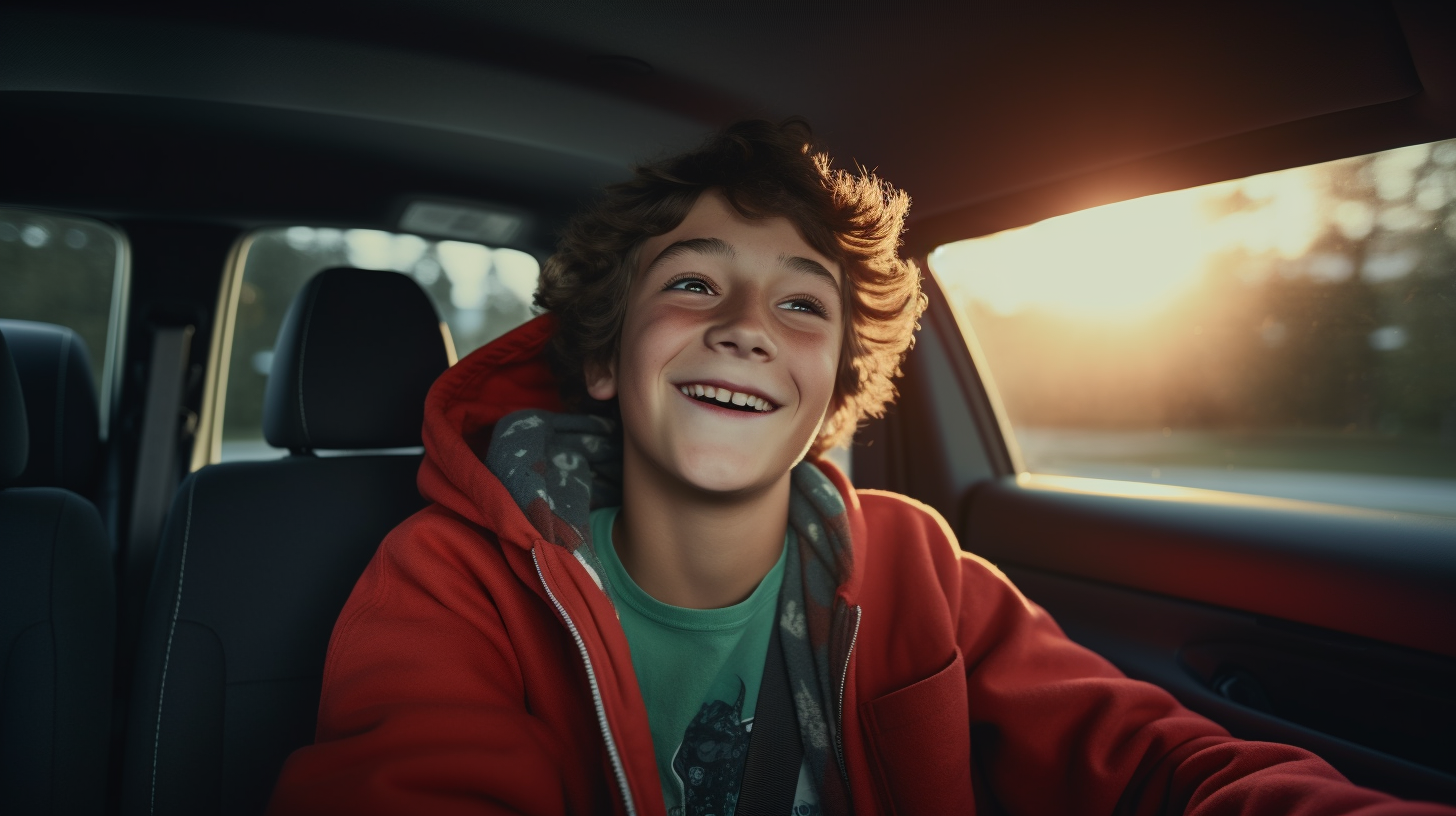 Joyful teenage boy in SUV