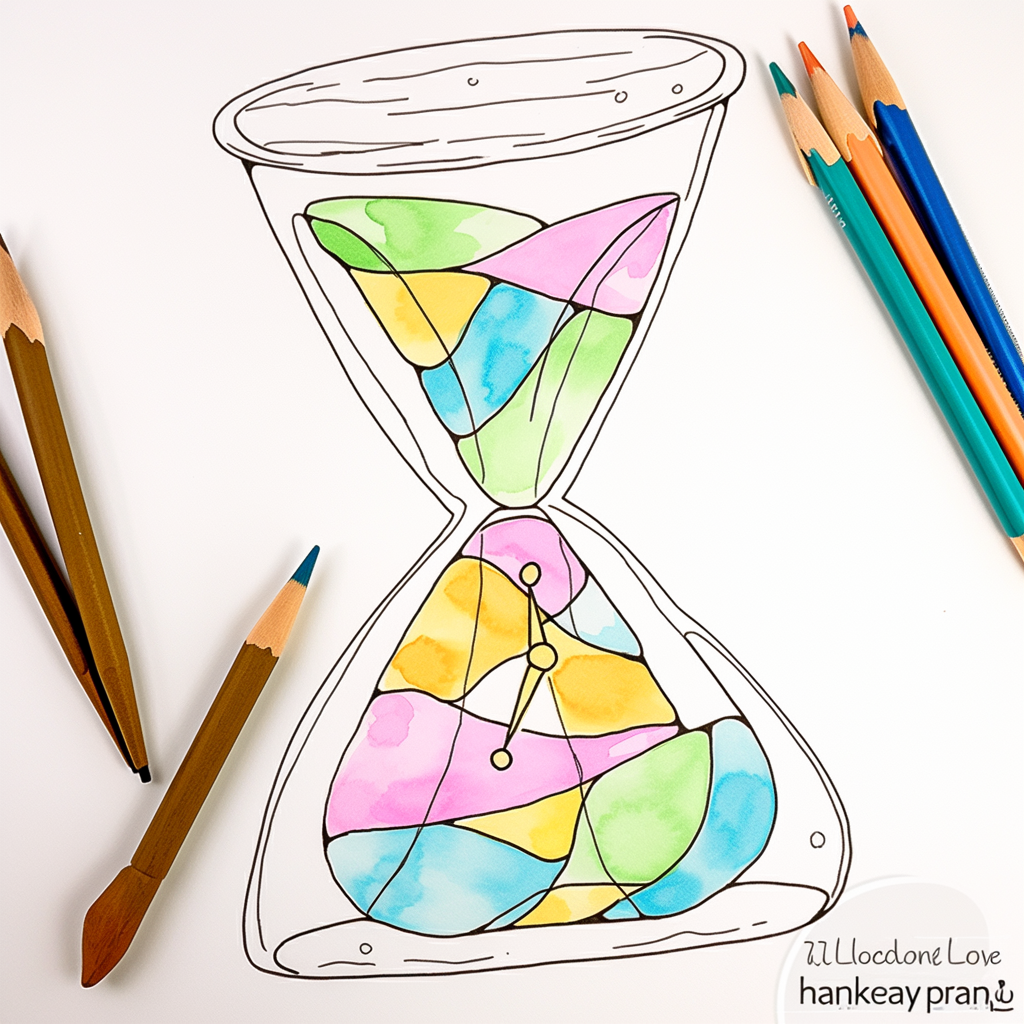 Expressive happy time coloring page with bold lines.