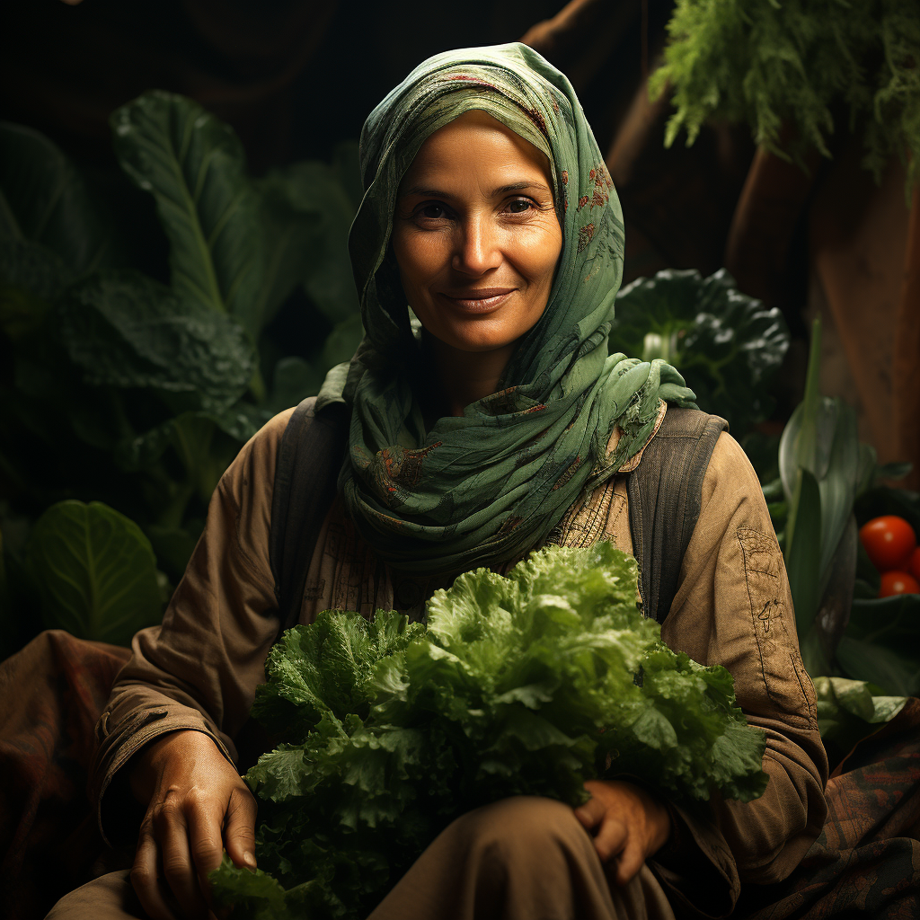 Turkish farmer woman in green farm