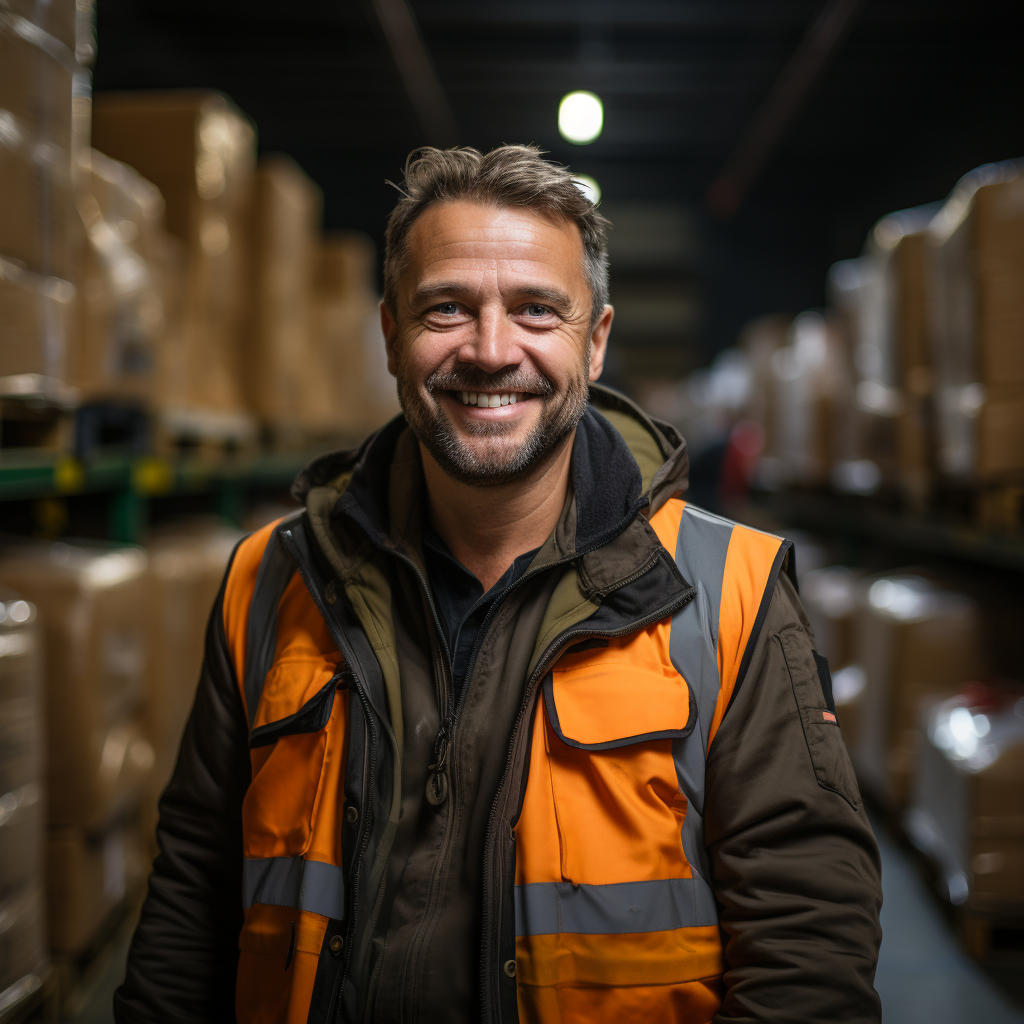 Warehouse worker wearing safety gloves