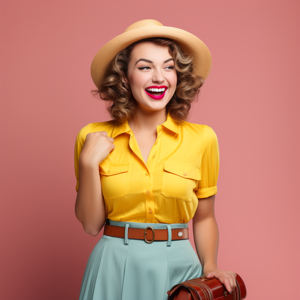 Happy woman in 50s clothes looking