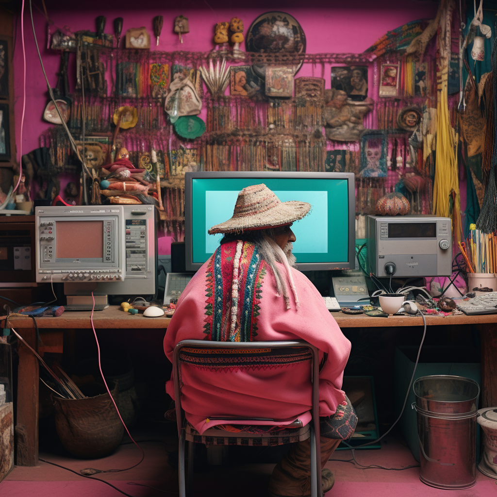 Afro-Ecuadorian woman happily using computer