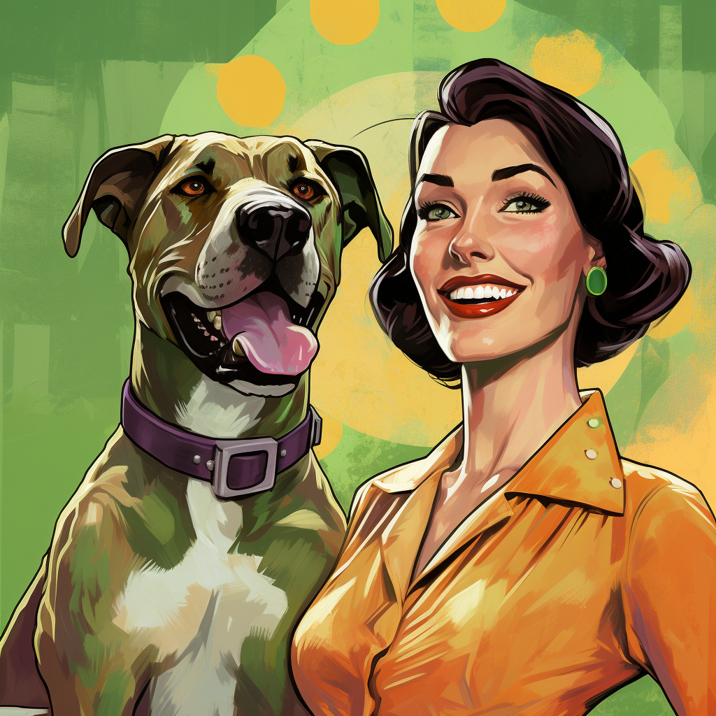 Happy woman with green hair and Anatolian Shepherd pet