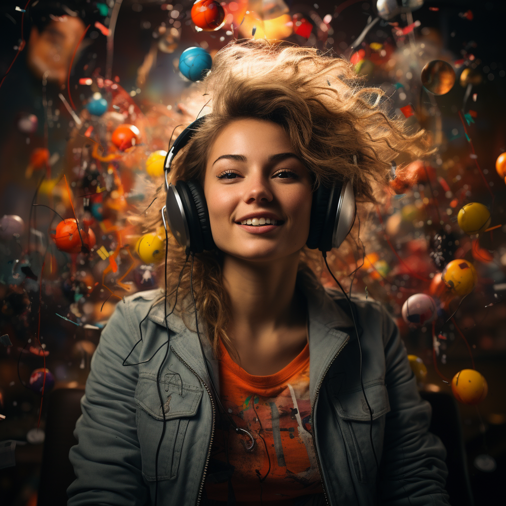 Happy woman enjoying music with headphones