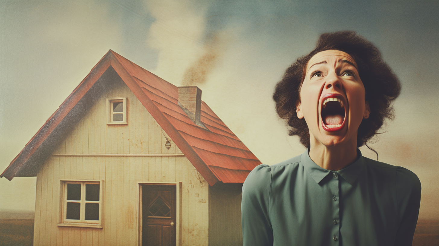 Woman shouting happily towards house