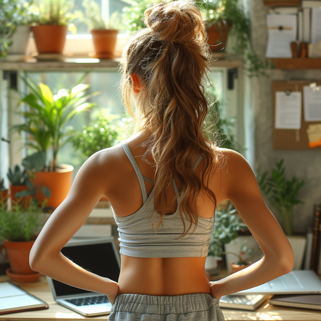 Happy Woman Stretching Exercises Laptop Home