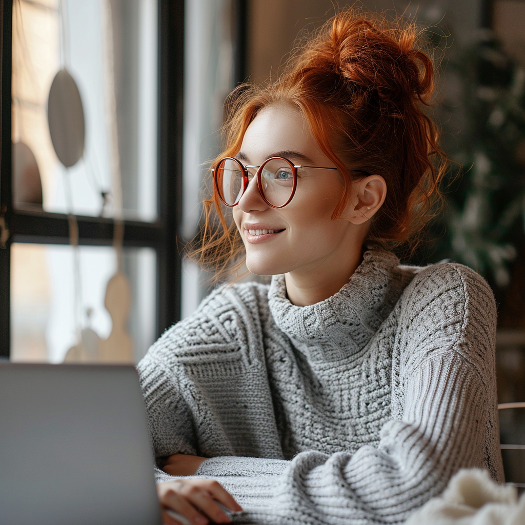 happy woman laptop working