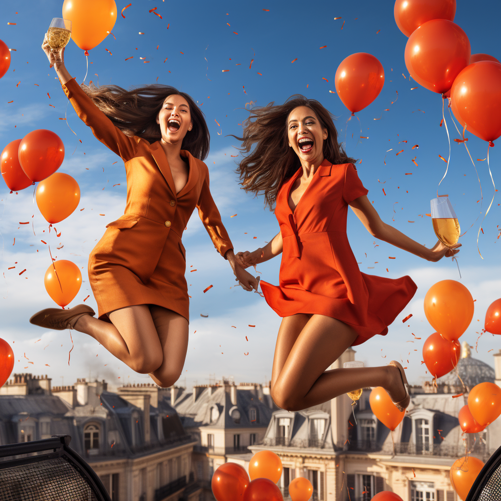 Happy women celebrating with champagne and balloons