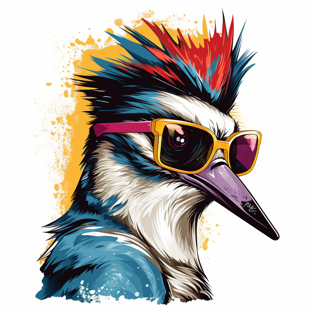 Colorful woodpecker wearing sunglasses on a white background.