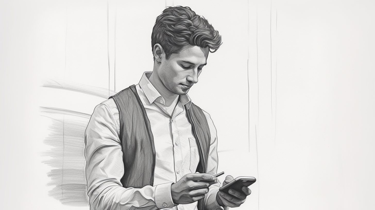 Sketch of a Young Man with iPhone