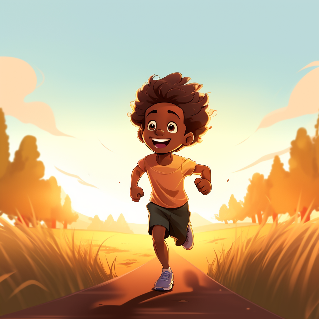 Happy African American boy running with joy