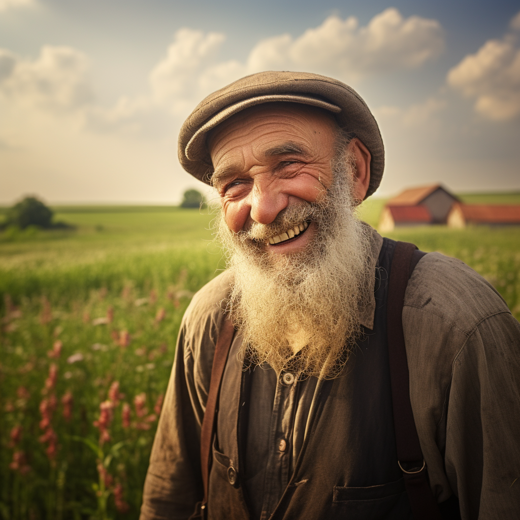 Smiling Amish farmer working in the field