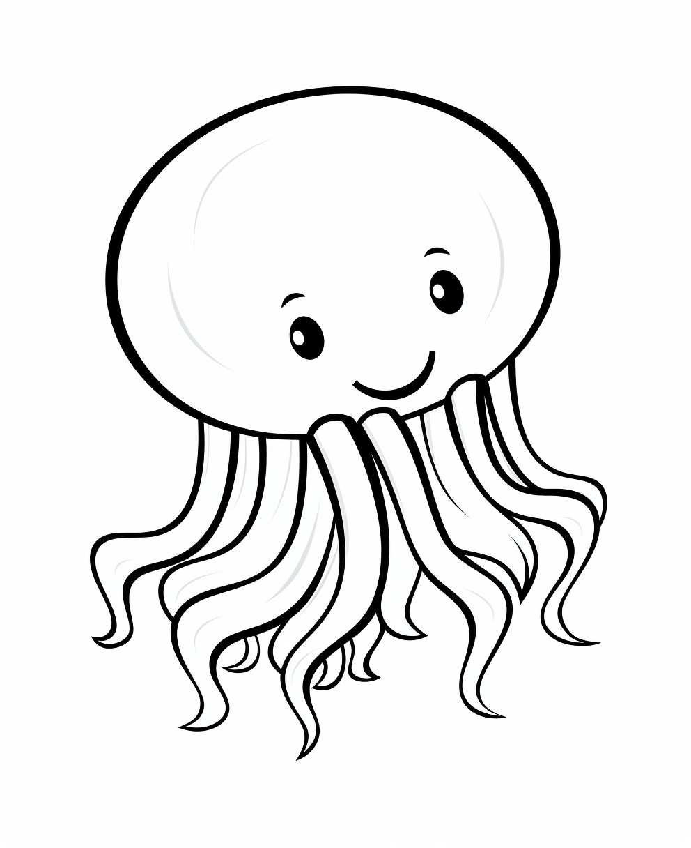 Happy animated jellyfish floating for coloring