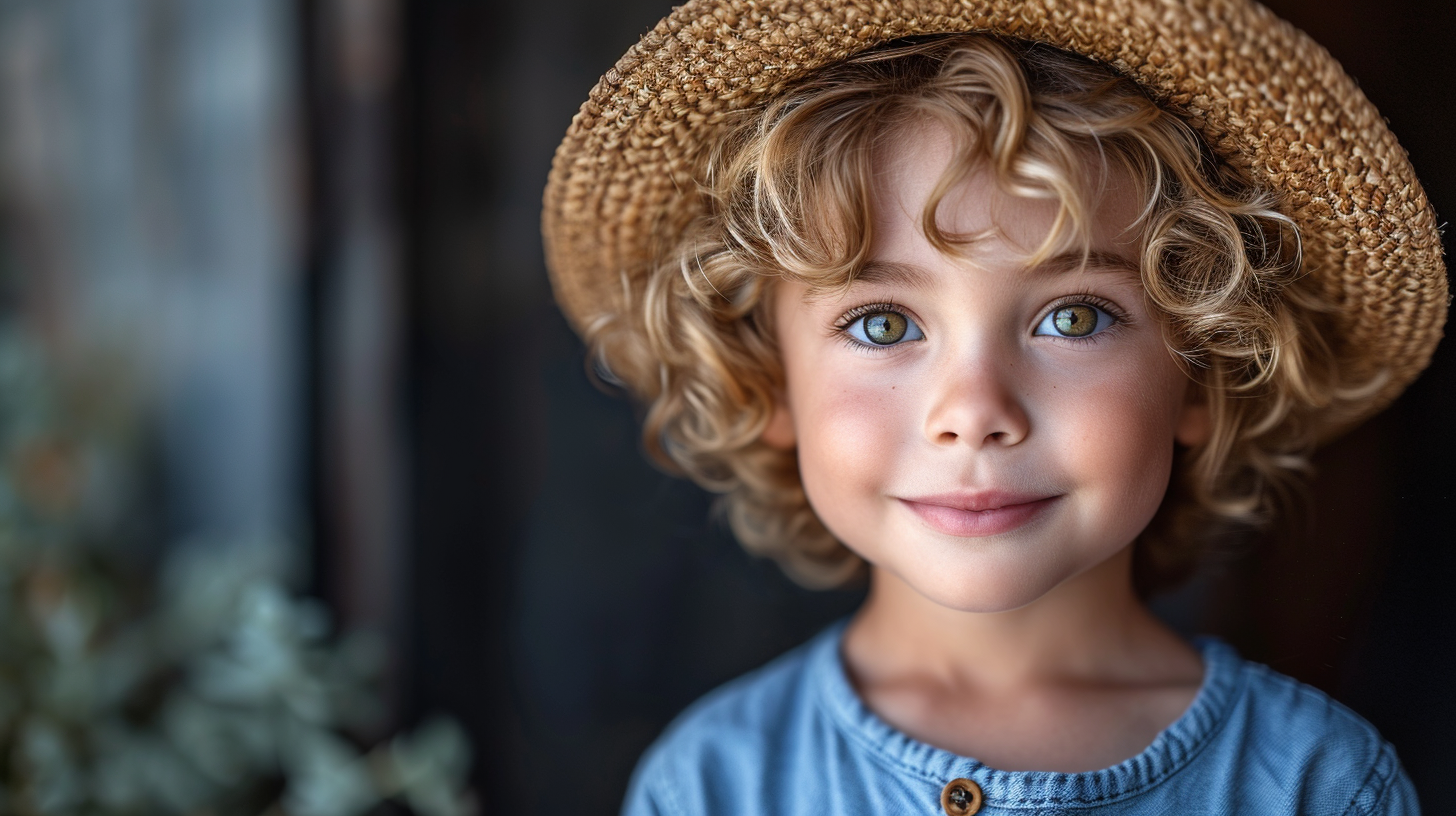 Smiling boy with green and brown eyes