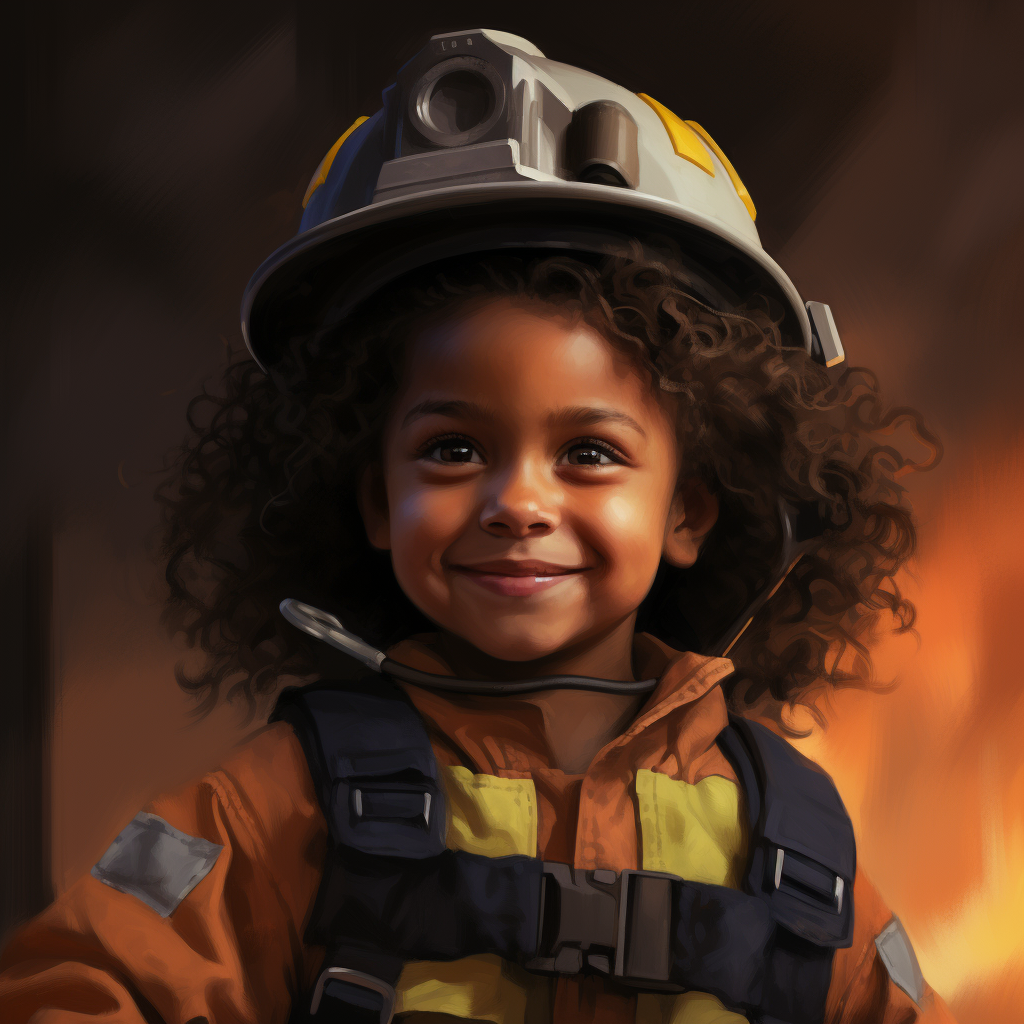 Happy child in firefighter outfit