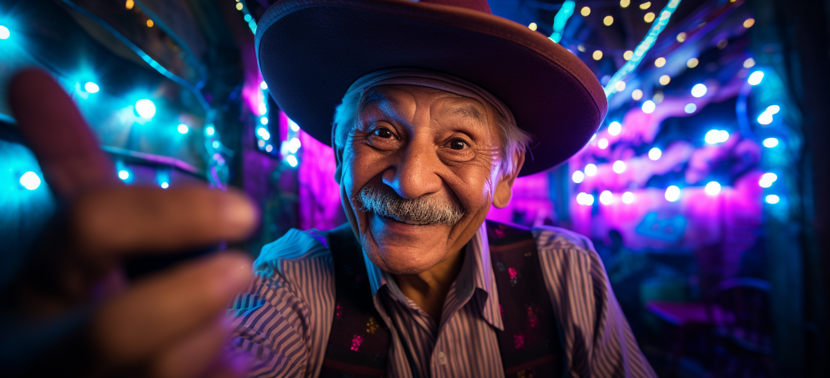 Smiling elderly man with an iPhone