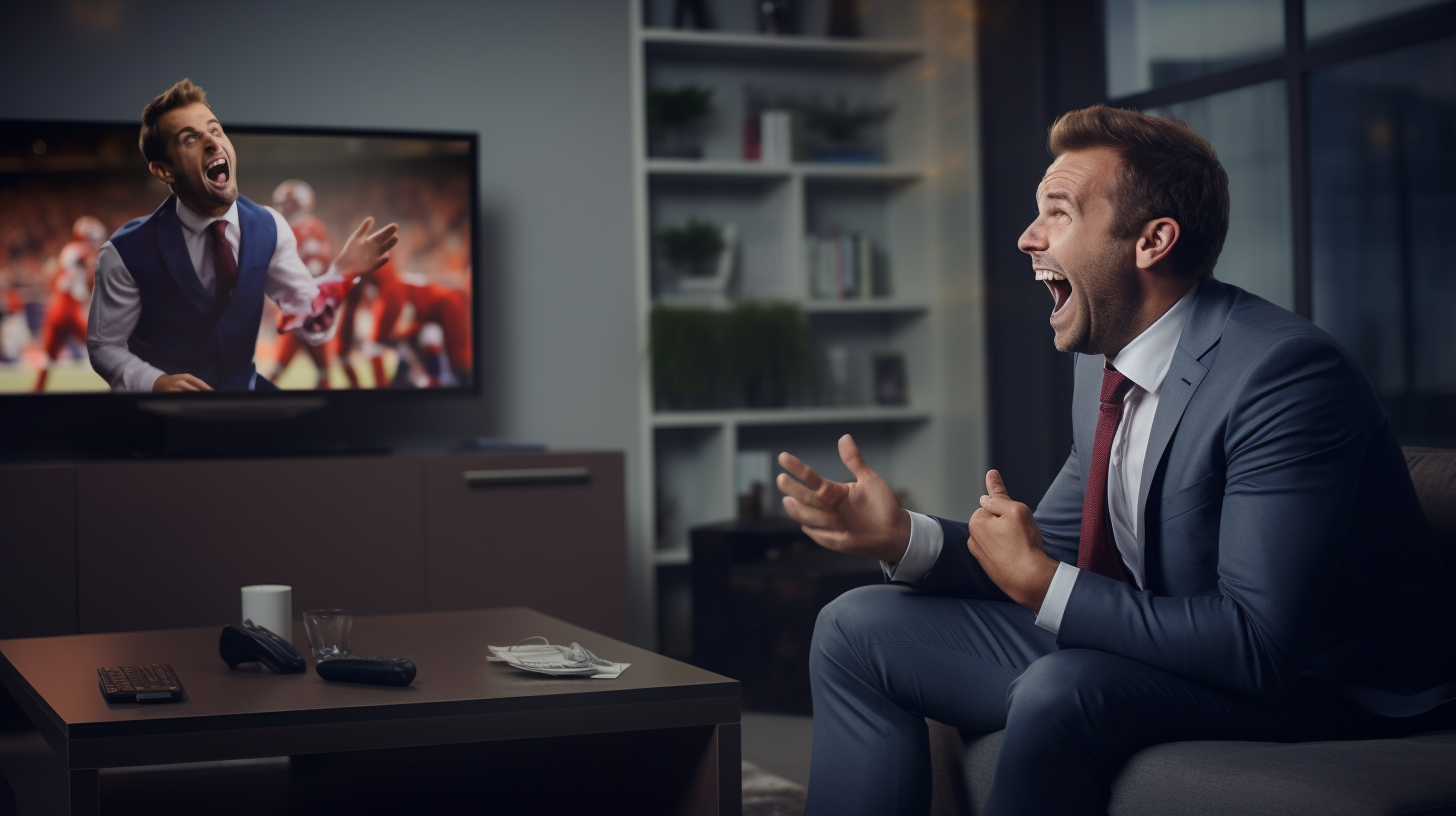 Happy employee watching movie in office