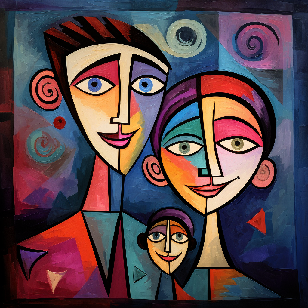 Smiling faces in Picasso style