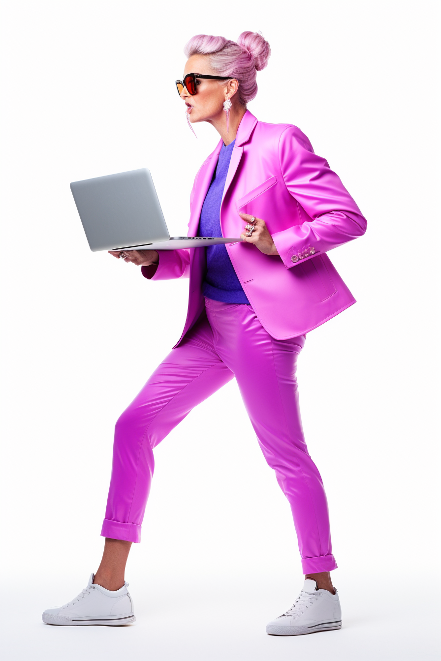 Smiling female teacher using laptop