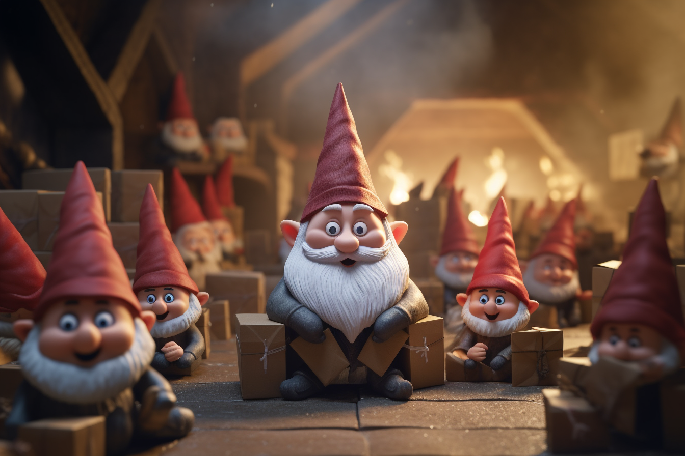 Little gnomes packing festive gifts