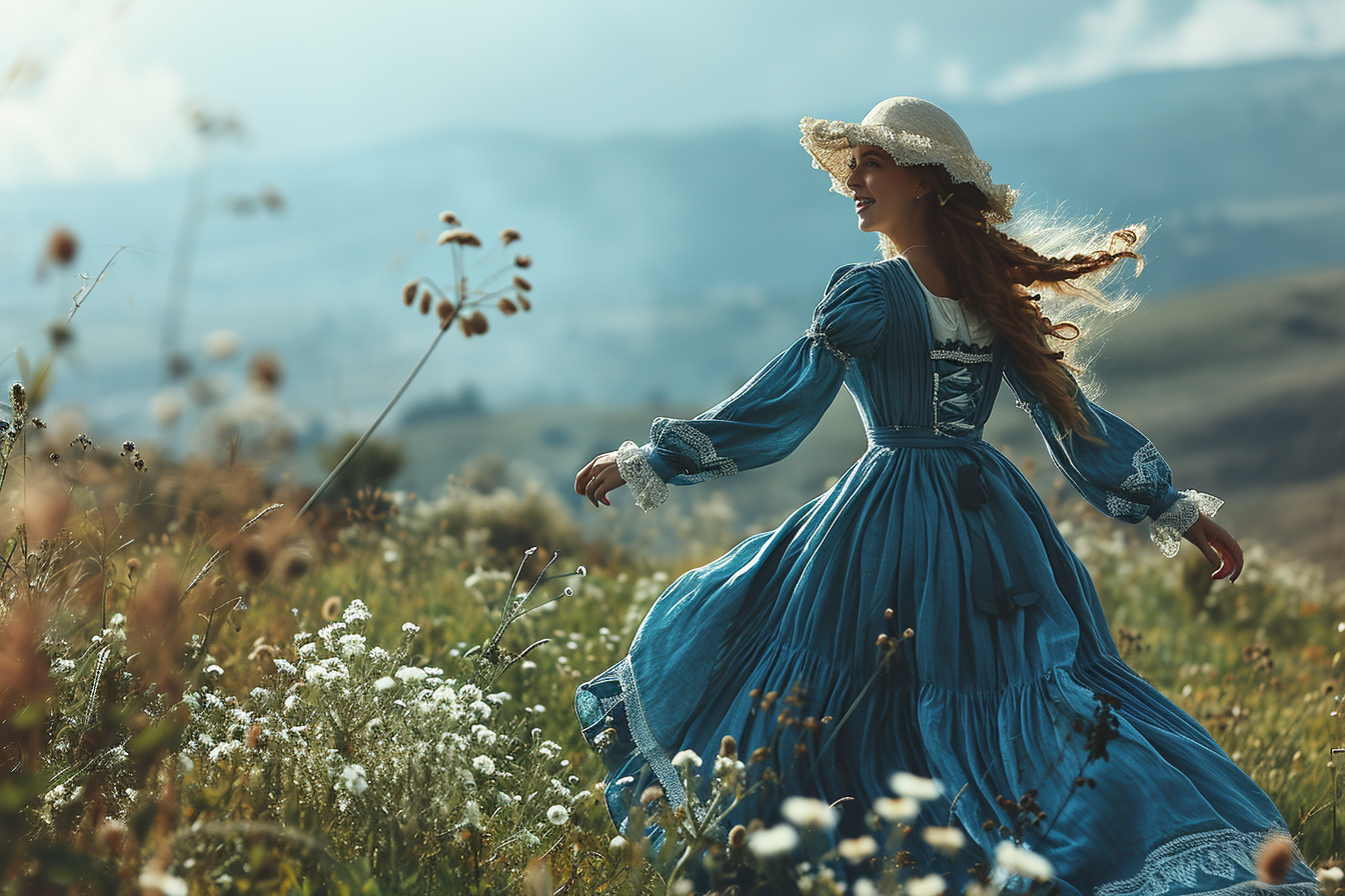 Happy maid in royal blue dress