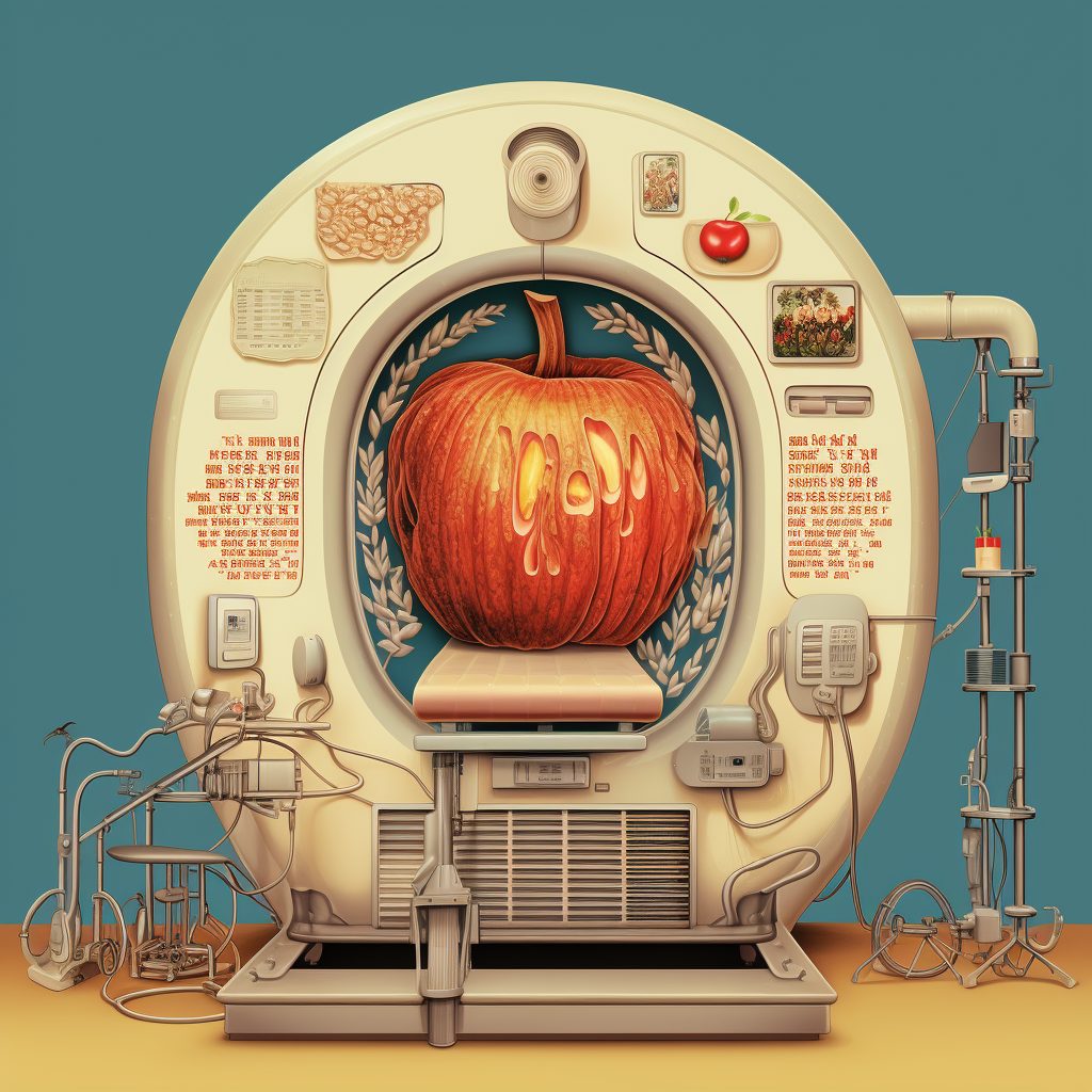 Jewish New Year card with MRI machine, apple, and honey