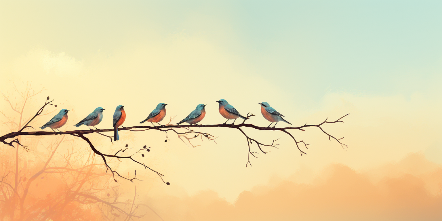 Group of birds singing on branch