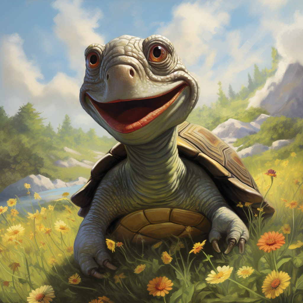 Joyful turtle with a smile