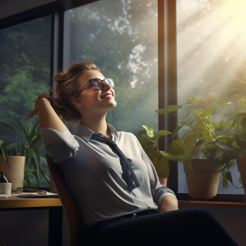 Smiling woman in a vibrant meeting room