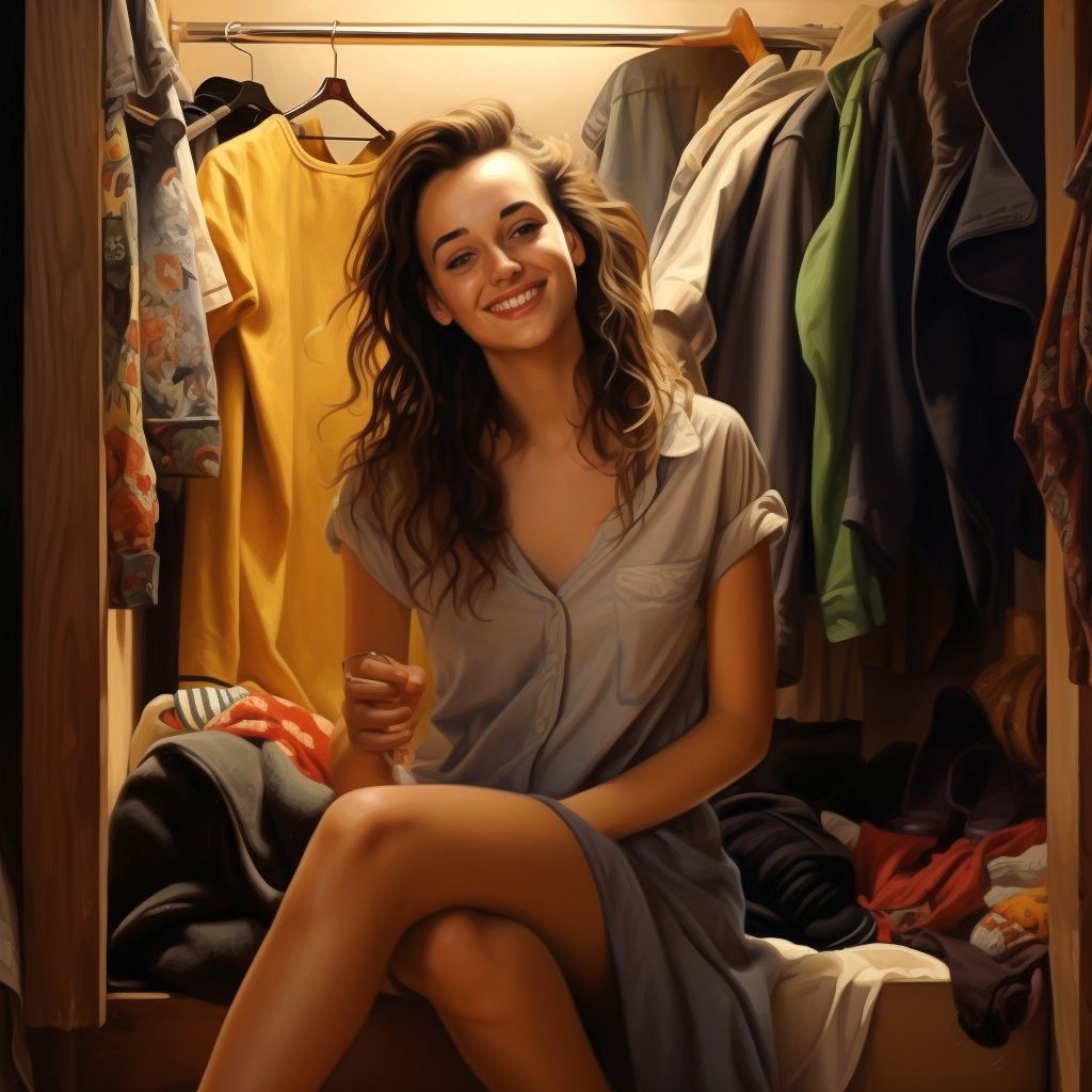 Happy woman changing clothes