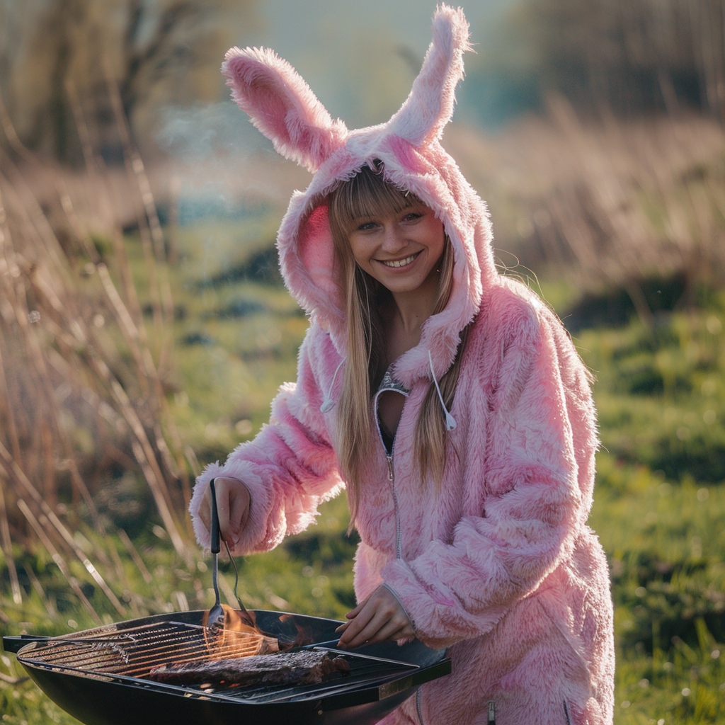 Woman in Pink Easter Rabbit Costume