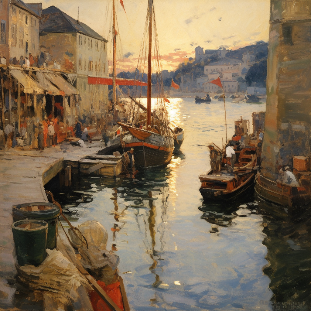 mesmerizing harbor painting by Dean Cornwell