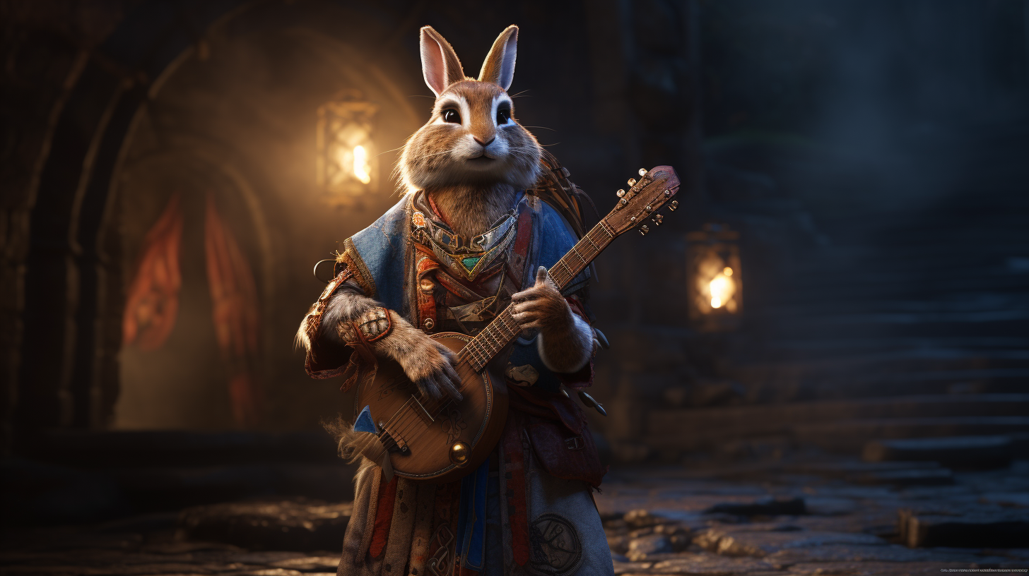 Hare-Human Bard in Fantasy Cinematic Lighting