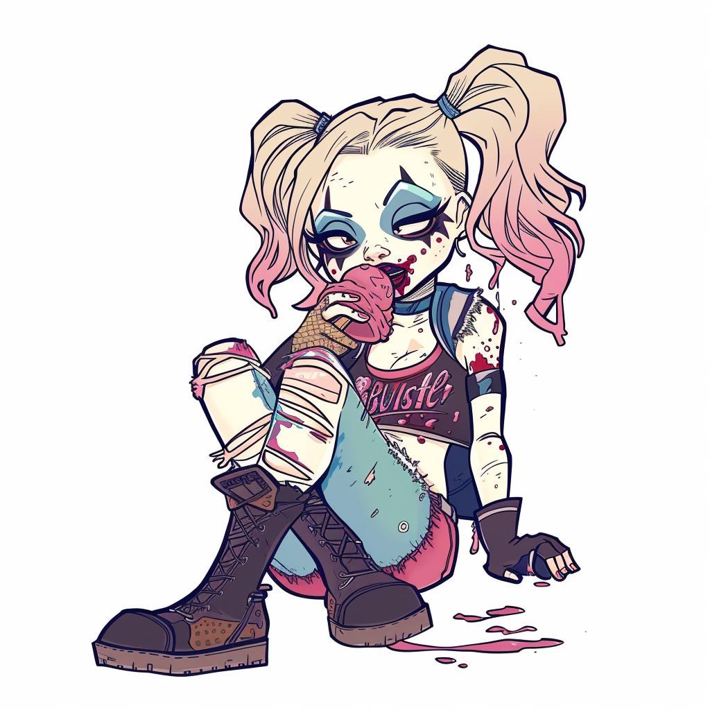 Harley Quinn eating ice cream cartoon