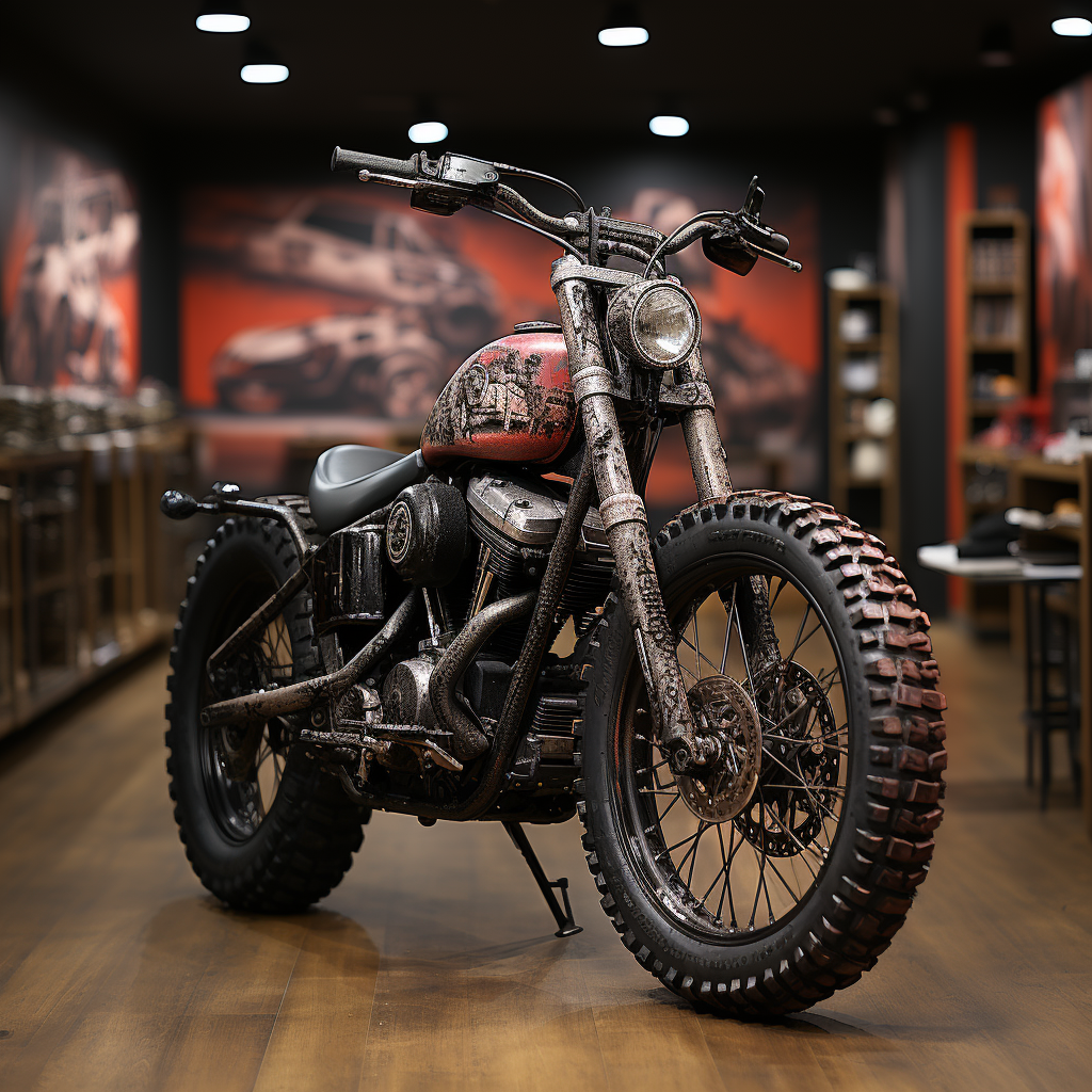 Black and white tattoo of Harley Davidson motorcycle with American flag