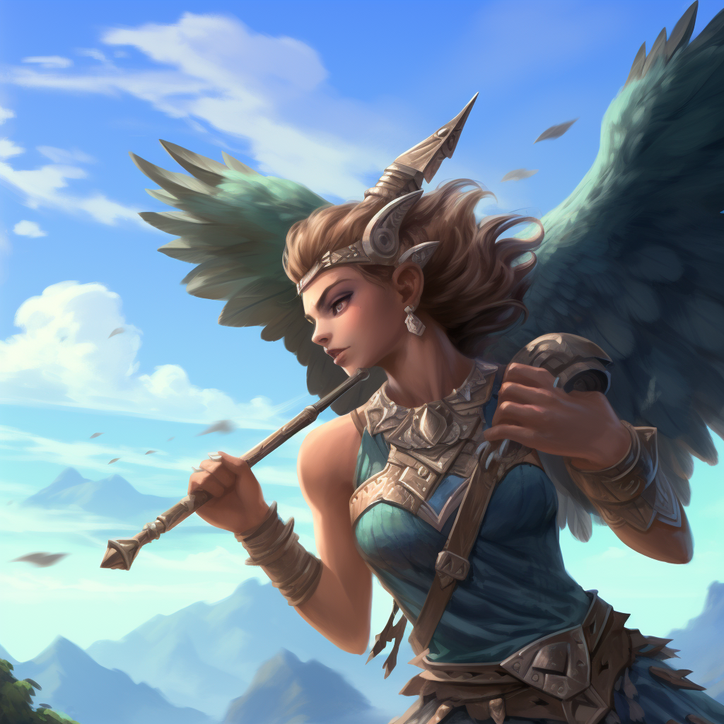 Majestic Harpy blowing a rallying horn