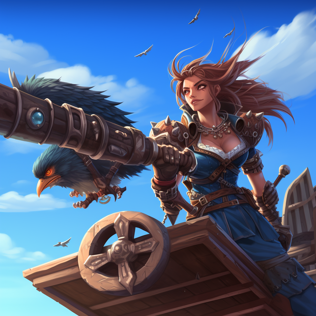 Powerful harpy wielding pirate cannon