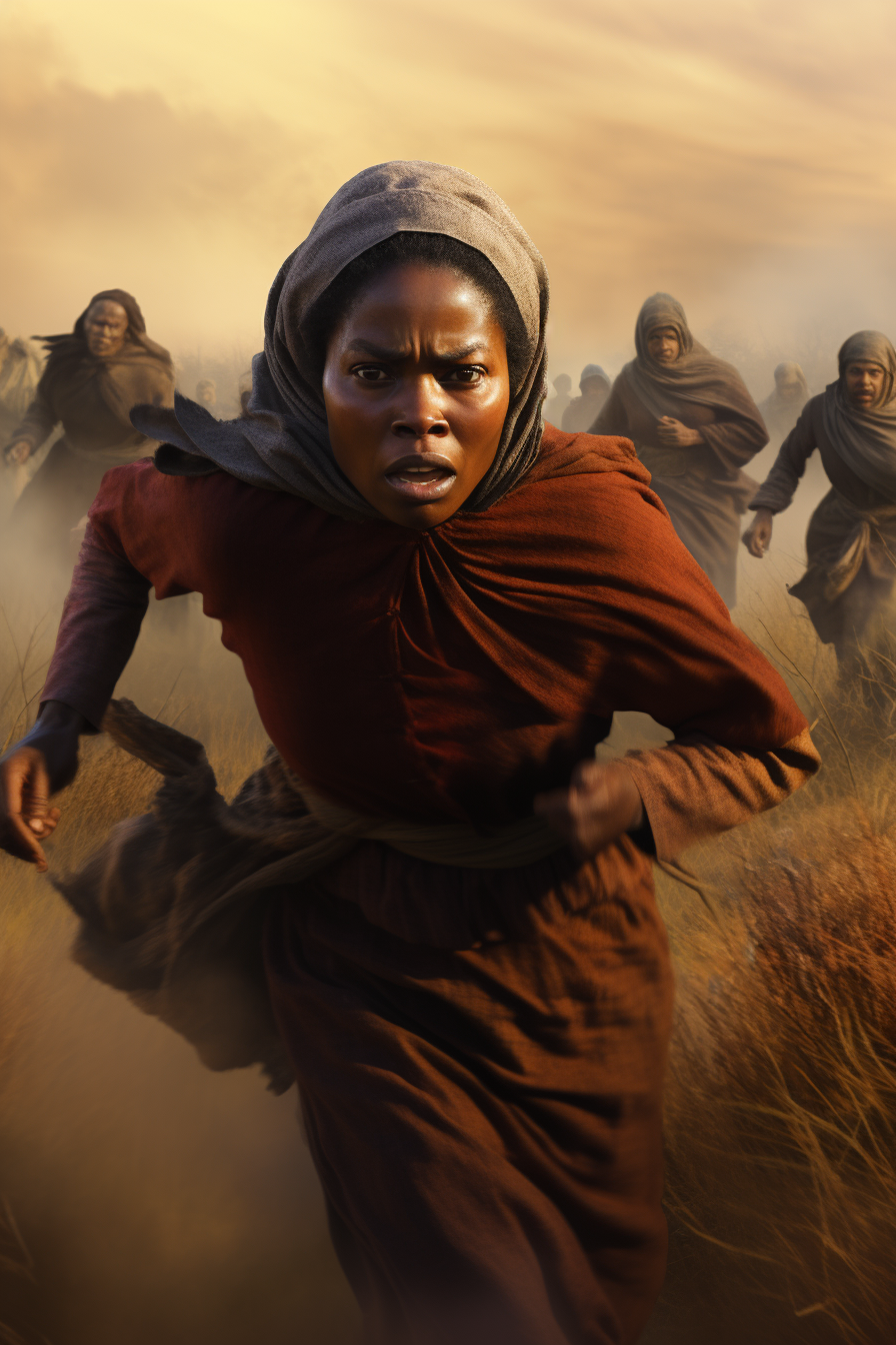 Harriet Tubman running, escaping slavery