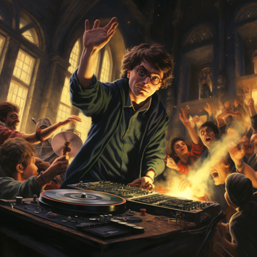 Harry Potter mixing salsa at turntables