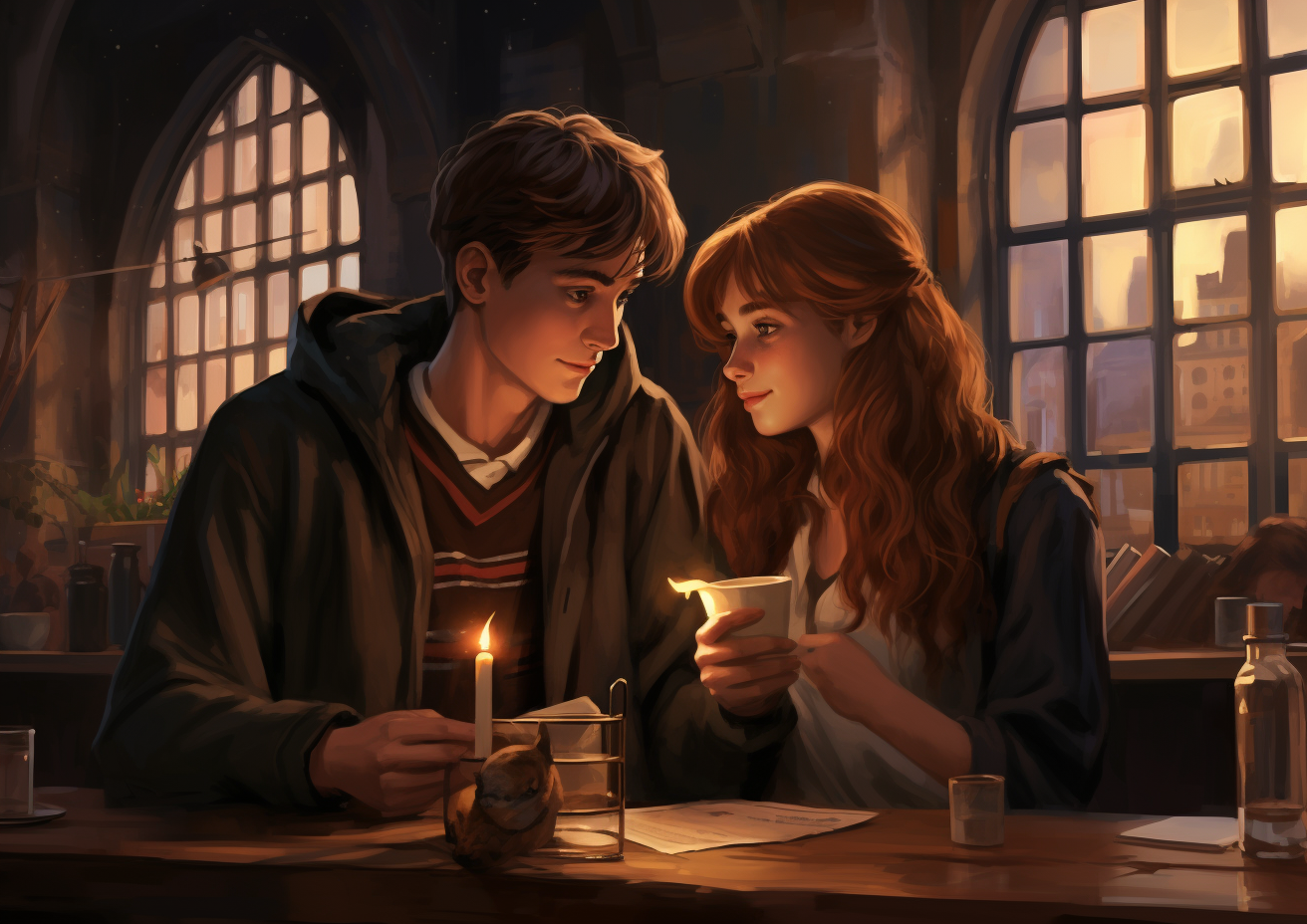 Harry Potter Trio drinking butter beer