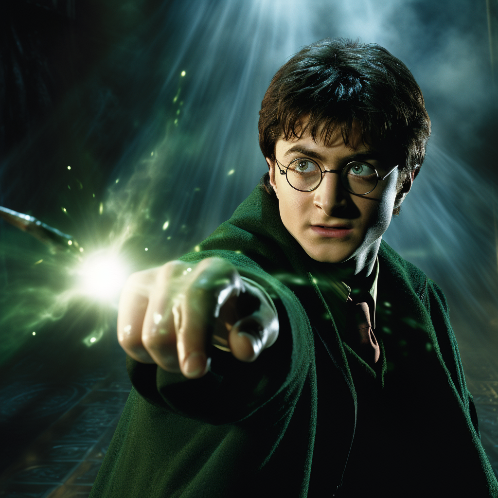 Harry Potter casting powerful green spell